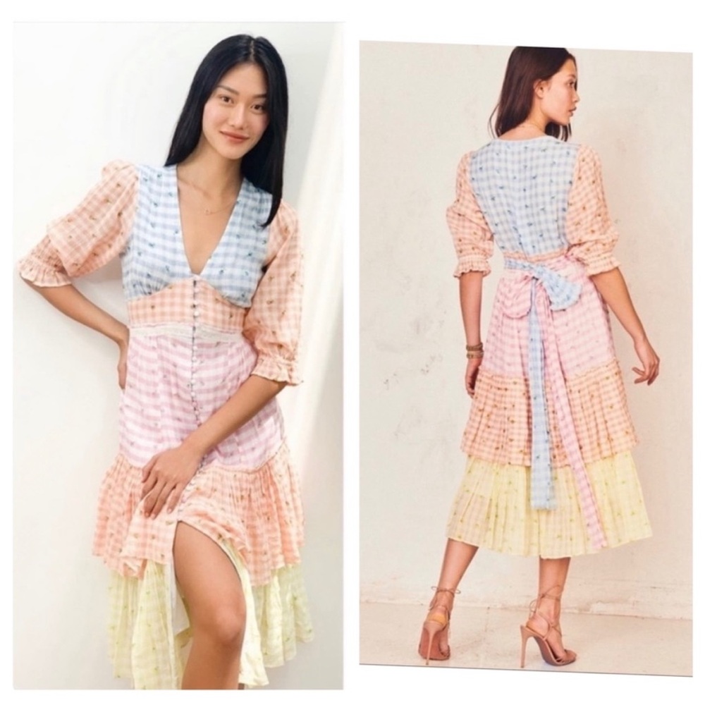 Love Shack Fancy Patchwork Midi Ollie Dress New 2 XS Small